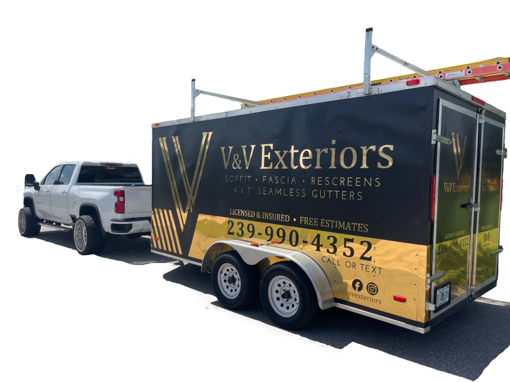 V&V Exterior's trailer used for gutter, soffit and fascia services
