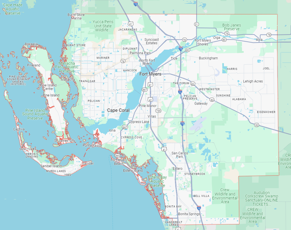Map showing our service area within lee county florida